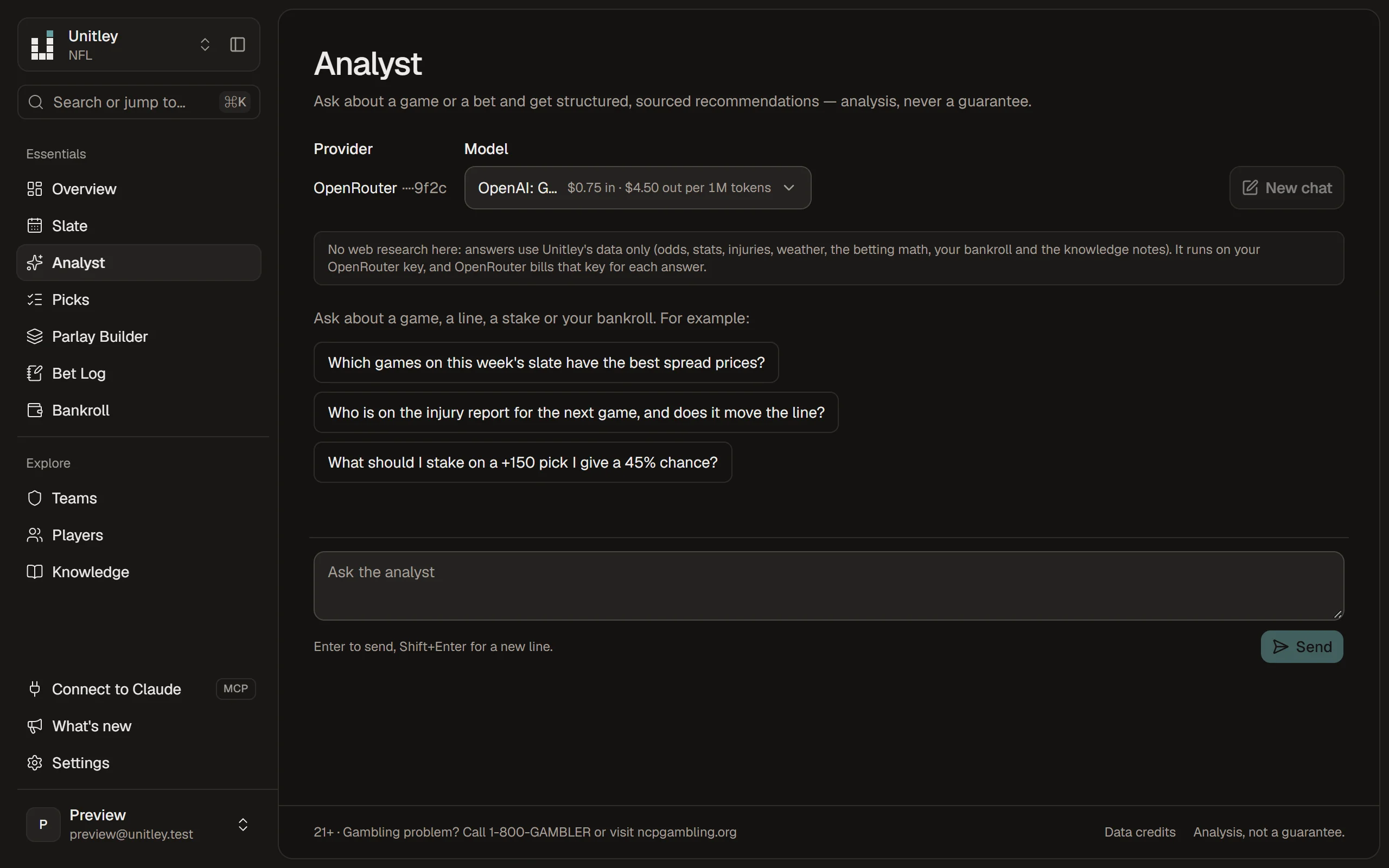 The AI analyst, running on the visitor's own provider key