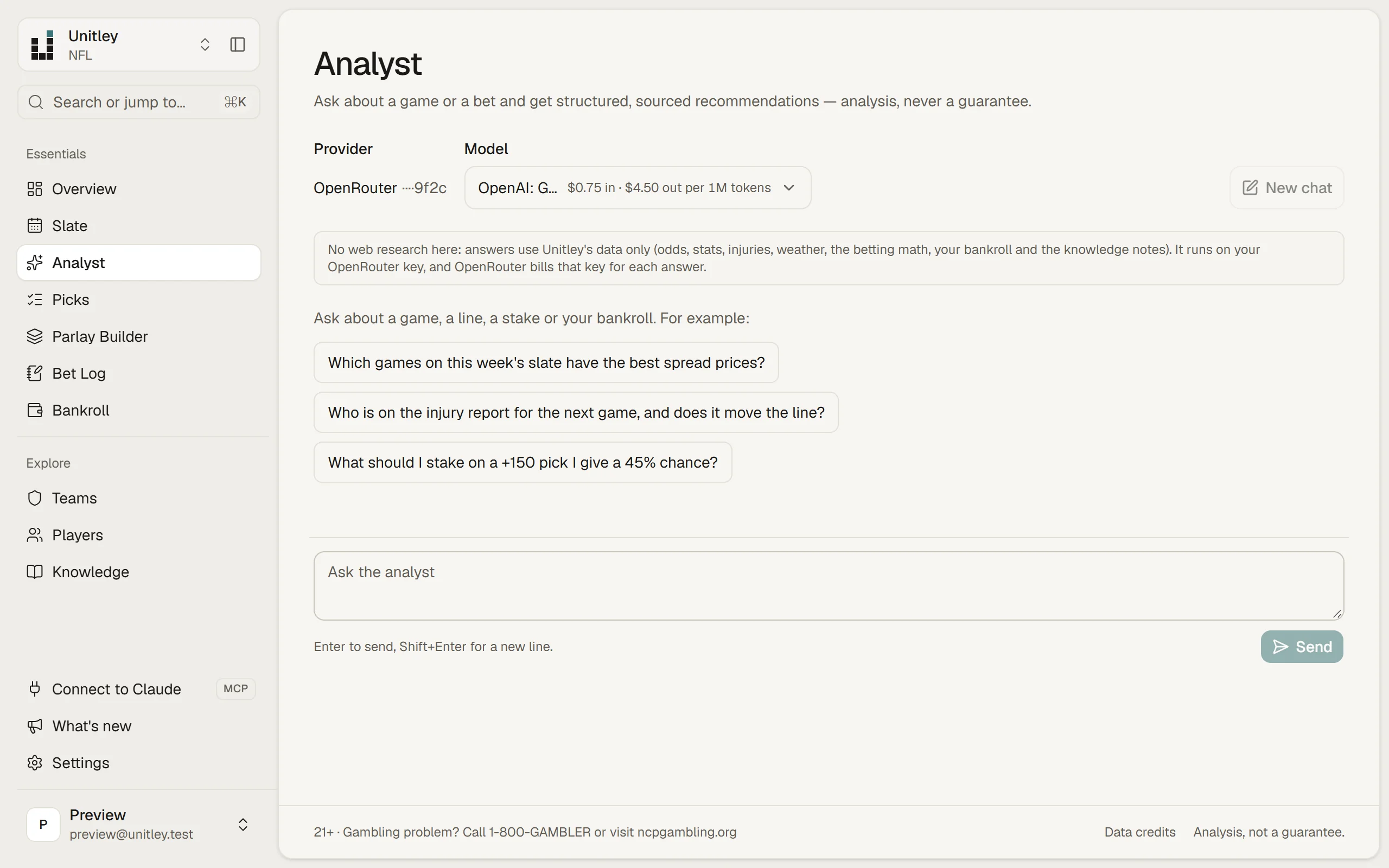 The AI analyst, running on the visitor's own provider key